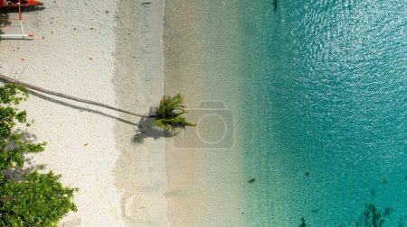 Foto de Vista aérea de la playa de arena con palmeras y oleaje oceánico con olas. Pagudpud, Ilocos Norte Filipinas - Imagen libre de derechos