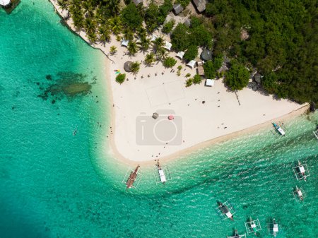 Photo for Aerial drone of tropical island and a sandy beach in the sea. Virgin Island, Philippines. - Royalty Free Image