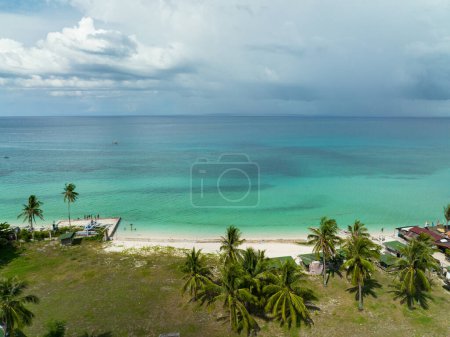 Photo for Aerial drone of sandy beach and tropical island. Bantayan island, Philippines. - Royalty Free Image
