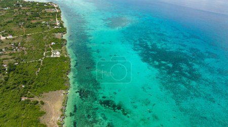 Photo for Aerial view of Tropical sandy beach and blue sea. Bantayan island, Philippines. - Royalty Free Image