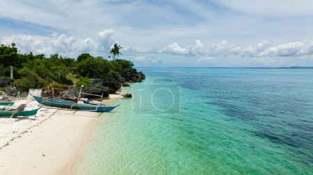 Photo for Aerial view of Sandy beach and turquoise water. Bantayan island, Philippines. - Royalty Free Image