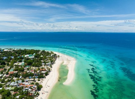 Photo for Aerial drone of tropical sandy beach with palm trees. Bantayan island, Philippines. - Royalty Free Image