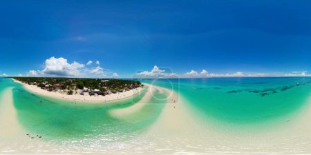 Photo for Aerial drone of Beautiful tropical beach and blue sea. Kota beach, Bantayan island, Philippines. 360 panorama. - Royalty Free Image