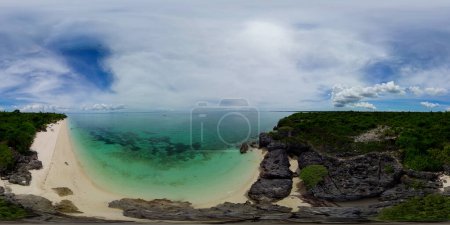 Photo for Aerial view of Tropical sandy beach and blue sea. Bantayan island, Philippines. VR 360. - Royalty Free Image