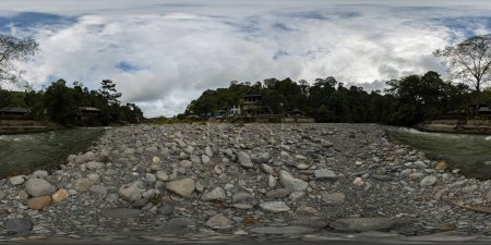 River in a the Jungle Village of Bukit Lawang. 360-Degree view.