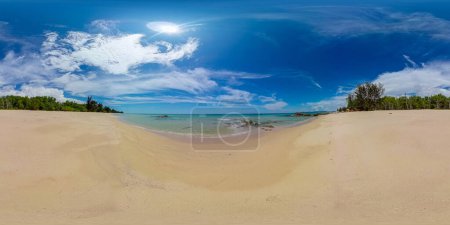 Tropical landscape with beautiful sandy beach. Borneo, Malaysia. Tindakon Dazang Beach. 360-Degree view.