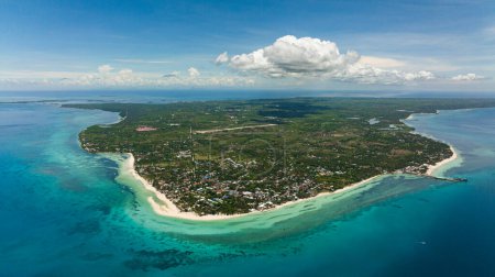 Photo for Aerial drone of tropical island with a beautiful beach. Kota Beach. Bantayan island, Philippines. - Royalty Free Image