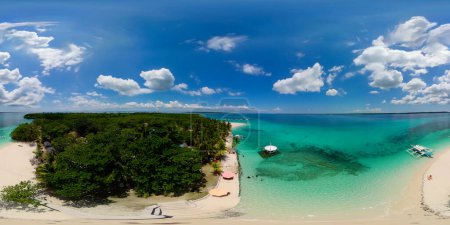 Photo for Sandy beach on a tropical island with palm trees. Virgin island, Philippines. 360 panorama VR. - Royalty Free Image