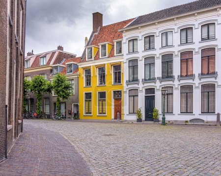 Photo for Leiden, Netherlands - July 6, 2019: An empty Pieterskerkhof in the Pieterswijk in the center of Leiden - Royalty Free Image