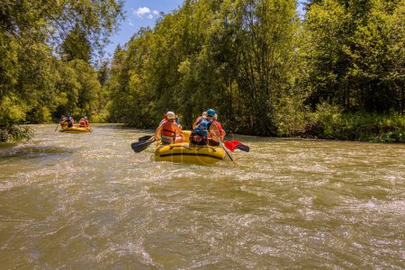 Photo for Lesce, Slovenia - July 20, 2023:  rafting in the Sava river, Slovenia - Royalty Free Image