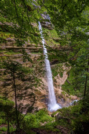 Photo for View through the trees of the Slap Pericnik Waterfall in the Triglavski national park, Slovenia - Royalty Free Image