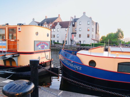 Photo for Leith Scotland June 25 2009; Dock with moored boats on The Water of Leith, Edinburgh - Royalty Free Image