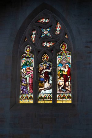 Photo for Goulburn Australia - January 25 2011; Stained class window of religious depictions in Cathedral Church of St Saviour. Goulburn New South Wales,Australia. - Royalty Free Image