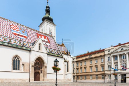 Photo for Croatian Parliament Building  and St Mark's church on Saint Mark`s Square, Zagreb, Croatia - Royalty Free Image