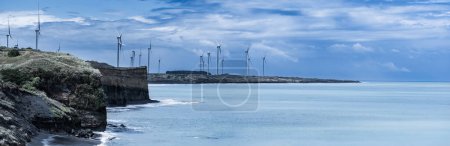 Panorama Patea coastal landscape wind farm turbines
