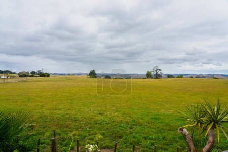 Overcast sky above wide rural landscape farmland fields  at Fordell, Wanganui.