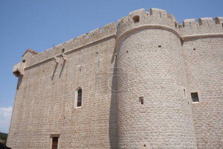 Moorish architectural tower low angle view in Stari Grad Croatia.