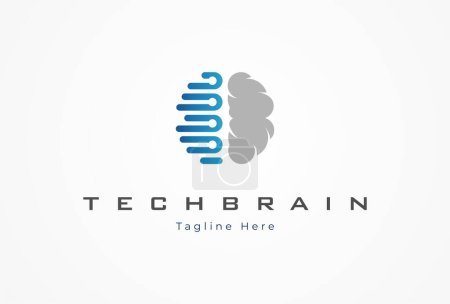 Téléchargez les illustrations : Conception de logo Brain Tech, style moderne de logo de cerveau, utilisable pour la technologie et les logos d'entreprise, modèle de logo de conception plate, illustration vectorielle - en licence libre de droit