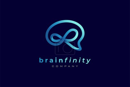Ilustración de Diseño del logotipo del cerebro, cerebro con combinación de iconos infinito, plantilla de logotipo de diseño plano, ilustración vectorial - Imagen libre de derechos