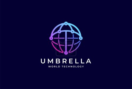 Illustration for Globe Umbrella logo design, globe witth umbrella combination,usable for technology and protection company logos, vector illustration - Royalty Free Image