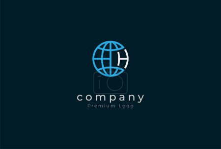 Téléchargez les photos : Design initial du logo H Globe, lettre H avec combinaison globe, modèle de logo globe mondial, utilisable pour la technologie et les logos d'entreprise, illustration vectorielle - en image libre de droit