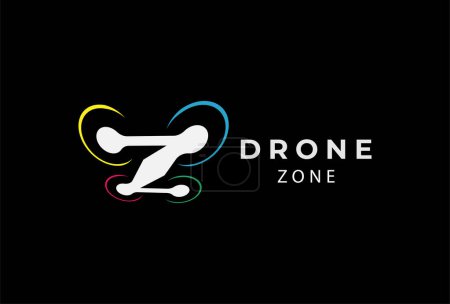 Téléchargez les illustrations : Initial Z drone logo, letter z styled combination with propellers to form a drone , usable for brand, business and company logos, flat design logo template, vector illustration - en licence libre de droit