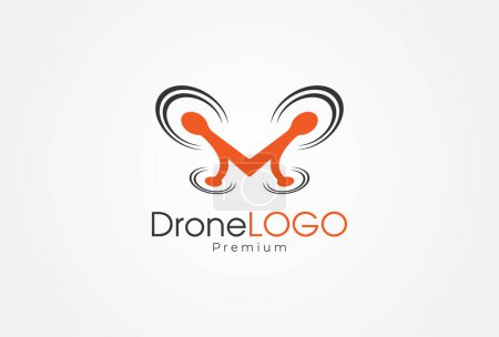 Ilustración de Initial M drone logo, letter M combination with propellers to form a drone, usable for technology, security, logistic and company logo, vector illustration - Imagen libre de derechos