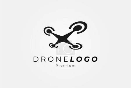 Ilustración de Drone logo,minimalist flying drone logo with perspective view from below, flat design logo template element, vector illustration - Imagen libre de derechos