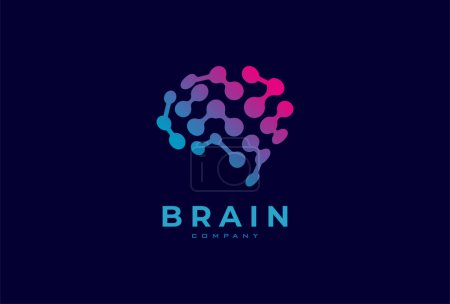 Illustration for Brain Technology Logo, modern brain logo style with gradient blue and purple , usable for technology and company logos, flat design logo template, vector illustration - Royalty Free Image