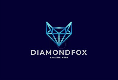 Téléchargez les illustrations : Diamond Fox Logo Design, tête de renard avec combinaison de diamants, utilisable pour les logos de marque et d'entreprise, illustration vectorielle - en licence libre de droit