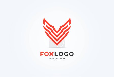 Téléchargez les illustrations : Logo Fox Head, logo tête de renard minimaliste avec lettre V à l'intérieur, illustration vectorielle - en licence libre de droit