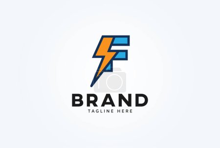 Ilustración de Letra inicial F Thunder Logo, letra F con combinación de icono de tornillo de trueno aislado sobre fondo blanco, Estilo plano Logo Design Template element, vector illustration - Imagen libre de derechos
