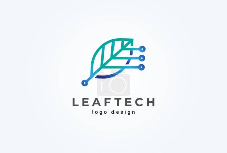 Illustration for Leaf Tech Logo, leaf with technological elements combination, usable for green technology and company logos, flat design logo template, vector illustration - Royalty Free Image