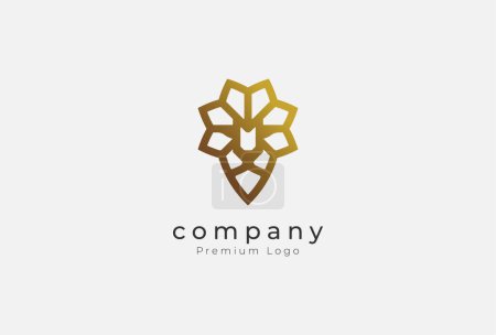 Téléchargez les illustrations : Logo tête de lion Design, tête de lion minime avec couleur or, illustration vectorielle - en licence libre de droit