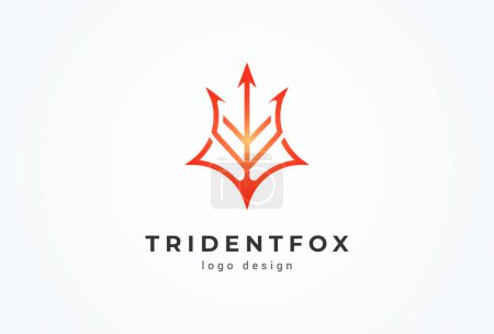 Téléchargez les illustrations : Trident Fox Head logo design inspiration. tête de renard moderne avec combinaison trident. illustration vectorielle - en licence libre de droit
