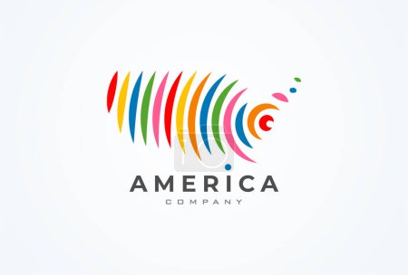 Ilustración de Logotipo del mapa USA. logotipo moderno de América con estilo de línea colorfull. Plantilla de logotipo de diseño de mapa USA. ilustración vectorial - Imagen libre de derechos