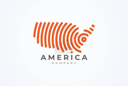 Téléchargez les illustrations : Logo de carte des États-Unis, logo de l'Amérique moderne avec style de ligne, modèle de logo de conception de carte des États-Unis, illustration vectorielle - en licence libre de droit