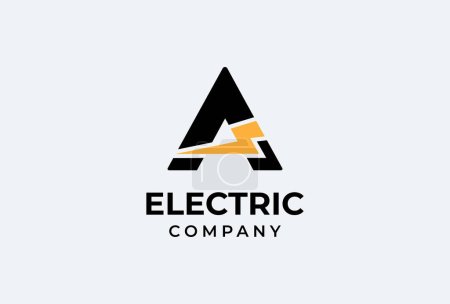 Illustration for Initial Letter A Electric Logo, letter A with thunder bolt icon inside isolated on black background, Flat style Logo Design Template element, vector illustration - Royalty Free Image