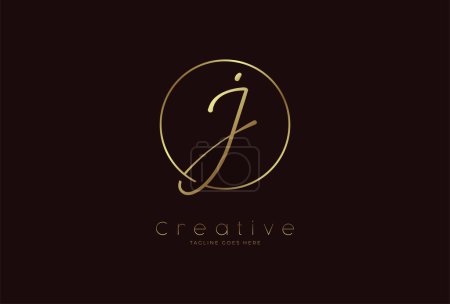 Ilustración de Logo J inicial, letra J dibujada a mano en círculo con color dorado, utilizable para logotipos empresariales, personales y empresariales, ilustración vectorial - Imagen libre de derechos