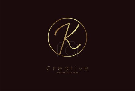 Ilustración de Logo K inicial. letra dibujada a mano K en círculo con color oro. utilizable para los negocios. logotipos personales y de empresa. ilustración vectorial - Imagen libre de derechos