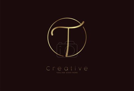Illustration for Initial T Logo. hand drawn letter T in circle with gold colour. usable for business. personal and company logos. vector illustration - Royalty Free Image