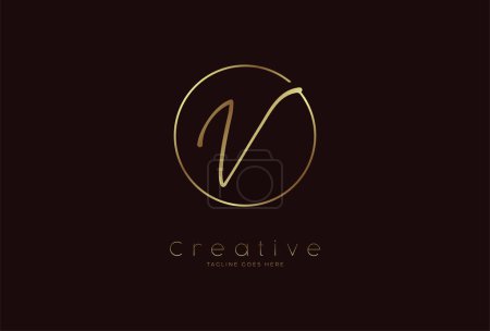 Illustration for Initial V Logo. hand drawn letter V in circle with gold colour. usable for business. personal and company logos. vector illustration - Royalty Free Image