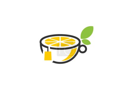 Ilustración de Logo del icono de la taza de té limón. utilizable para logotipos de marca, negocio y empresa. plantilla de logotipo de diseño plano. ilustración vectorial - Imagen libre de derechos