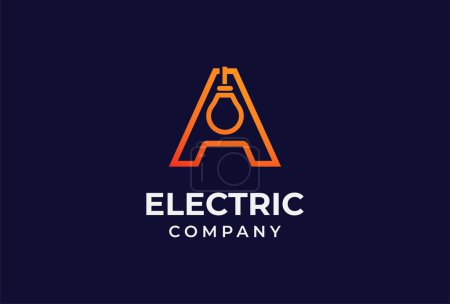 Ilustración de Logo eléctrico. letra abstracta A con bombilla interior, plantilla de logotipo de diseño eléctrico, ilustración vectorial - Imagen libre de derechos