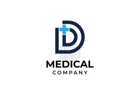 Ilustración de Logotipo médico, letra D con combinación de cruz médica, plantilla de logotipo de diseño plano, ilustración vectorial - Imagen libre de derechos