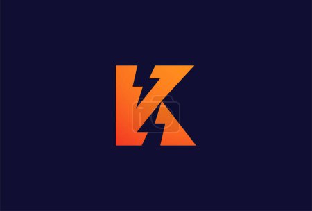 Téléchargez les illustrations : Lettre K logo électrique, lettre K avec et combinaison de foudre, modèle de logo de conception de boulon de tonnerre, illustration vectorielle - en licence libre de droit