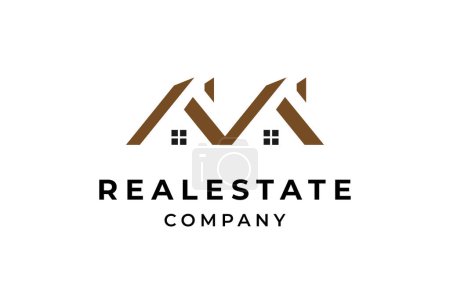 Illustration for Real Estate Logo, letter M from negative space of house icon, Construction Architecture Building Logo Design Template Element, vector Illustration - Royalty Free Image