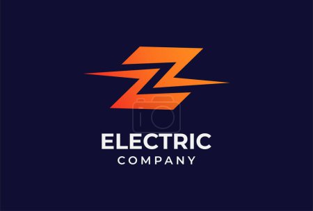 Téléchargez les illustrations : Logo électrique, lettre abstraite Z espace négatif de deux éclairs, modèle de logo design électrique, illustration vectorielle - en licence libre de droit
