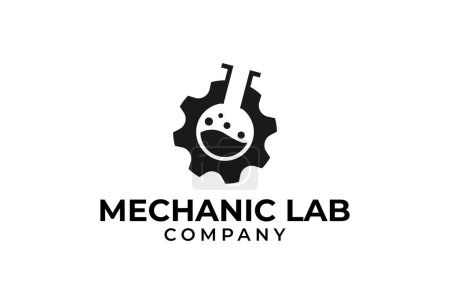 Ilustración de Logo del laboratorio mecánico. engranaje con tubo combinado. utilizable para logotipos de marca y de negocio. ilustración vectorial - Imagen libre de derechos