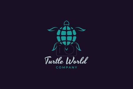 Téléchargez les illustrations : Logo de tortue, globe avec combinaison de tortues, utilisable pour les logos de marque et d'entreprise, illustration vectorielle - en licence libre de droit